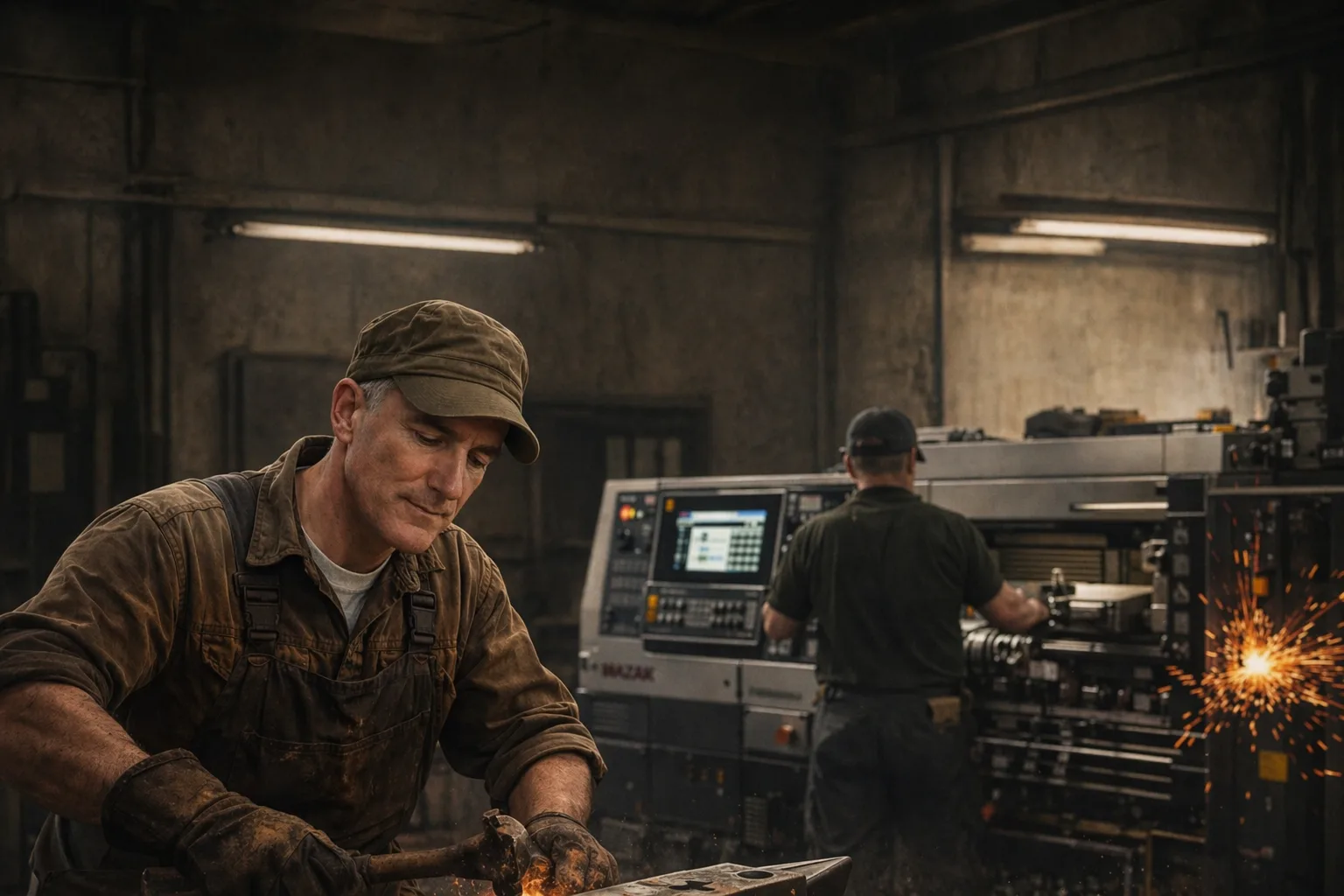 Machinist at work on the IPA Werks shop floor with a Haas TM-2 CNC in the background