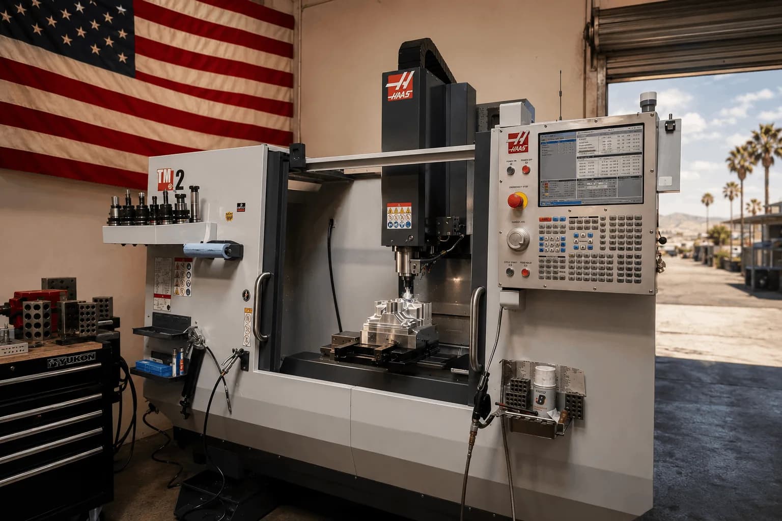 CNC mill and control panel on the IPA Werks shop floor
